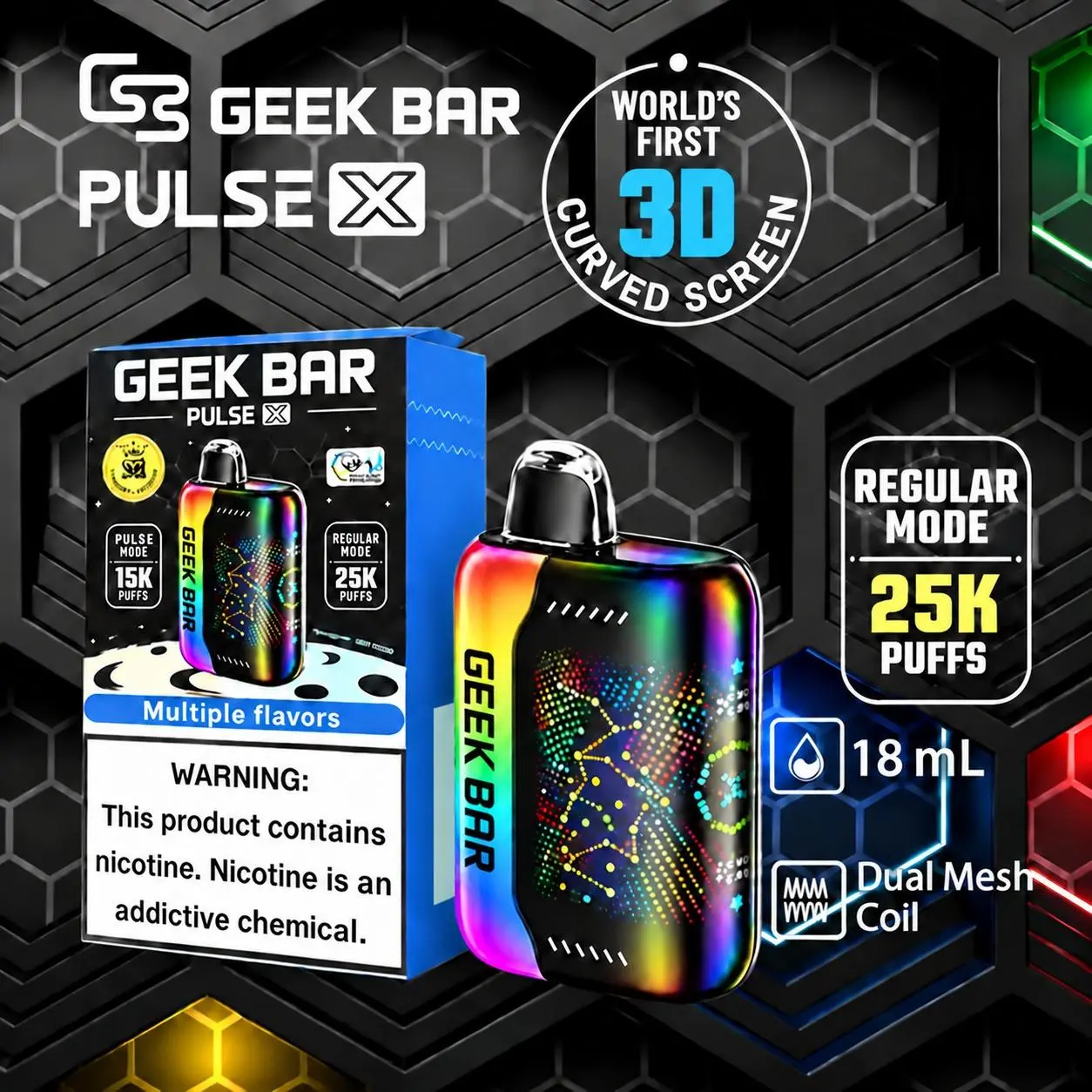 2-Packs Geek Bar Pulse X 25K Disposable - Pick Your Flavor! 25K Regular / 15K Pulse Mode - 18mL, Metal Alligator Duck Billed Salon Styling Clips with Holes