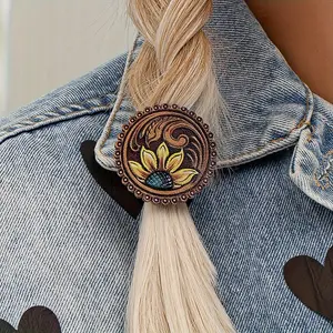 The new 2024 is a hot seller 1pc Western Style Hair Scrunchies, Vintage Cow, Cactus & Sunflower Design, Elegant Cowboy Cowgirl Hair Ties Accessory For Women