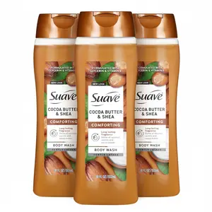 3 PCS Suave Cocoa Butter + Shea Moisturizing Body Wash with Glycerin & Vitamin E, Hydrating Skin Cleanser For Soft, Smooth Skin, Long Lasting Scent, Paraben Free, 18 FL OZ Pack of 3