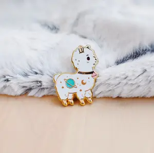 Galaxy Alpaca Enamel Pin, White with Glitter