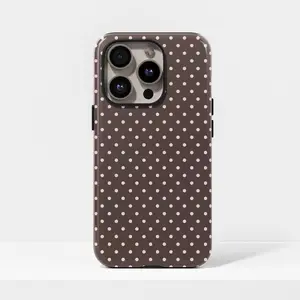 Pink & Brown Polka Dot Case, Cute Trendy Aesthetic for iPhone 17, 16, 15, 14, 13, 12, 11, Pro Max,  Galaxy S23, S22, S21, S20 Ultra