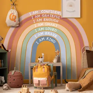 Bohemian Rainbow Inspirational Quotes Wall Stickers Set of 4 (30x90cm), Self-Adhesive Decorative Wall Decals for Living Room Bedroom Bathroom, Wall Art Stickers, Home Decor