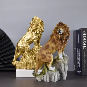 Lion Design Resin Ornament, 1 Set Gilded Resin Statue Set, Noble Living Room Decor, Desktop Ornament for Home Office, Housewarming & Celebrations Gift