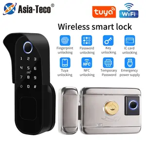 Outdoor Waterproof Tuya APP Smart Fingerprint Door Lock, Biometric Intelligent Electronic Door Lock System, WiFi Function Digital Keyboard Door Lock, Supports Remote Unlocking Through APP, IC Card, NFC, Fingerprint, Password, Mechanical Key Unlocking