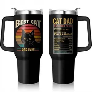 Best Cat Dad Ever 40oz Insulated Stainless Steel Tumbler with Handle & Straw Lid, Double Wall Travel Coffee Mug for Hot & Cold Drinks, Cat Dad Birthday & Father’s Day Gift