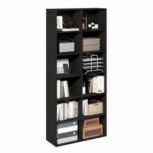 BASIC Book Shelf, 12-Cube Bookshelf, Bookcase with Open Shelf, Cube Storage Organizer, 12 x 32 x 71, for Living Room, Home Office, Amber PINE