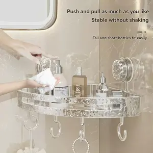 Corner Triangle Shelf with Suction Cup, Light Luxury Style, Easy Installation, Waterproof, Adjustable Hooks, Transparent Multi-Functional Storage