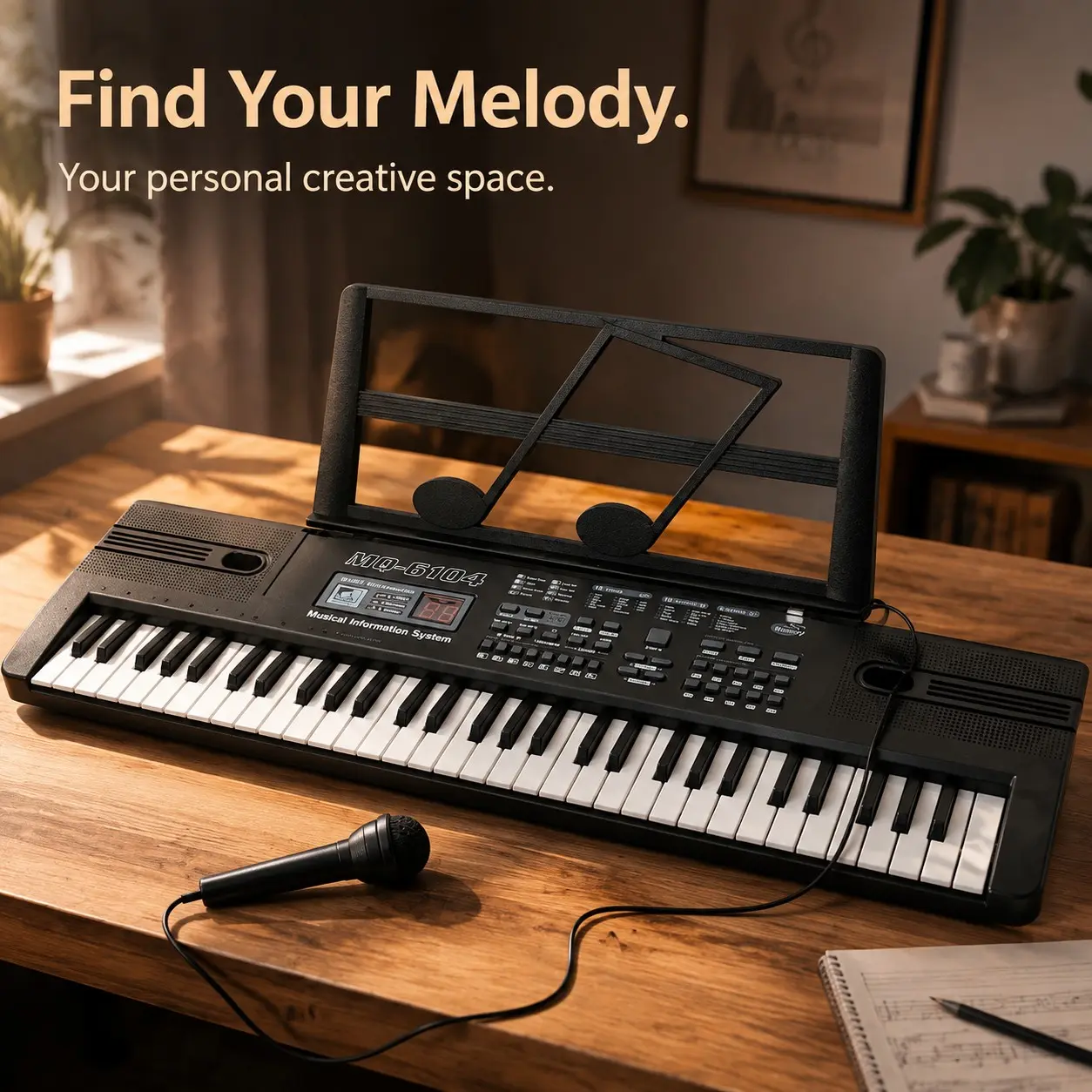 61-Key Portable Electronic Keyboard - USB Powered Piano with Microphone, Sheet Music, Key Note Stickers, Full Size Keys, Record Function, Multiple Tones, for Adult Beginners Home Studio, Multi-Color Options
