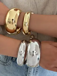 Punk Vintage Wide Cuff Bangles Hip Hop Gold Silver Color Geometric Metal Spring Bangles For Women Bracelets Fashion Jewelry Stackable Bracelets Fashion Cool Accessories