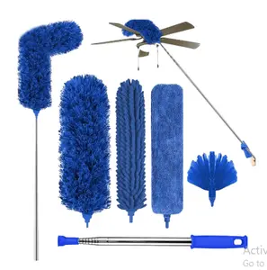 Microfibre Duster for High Ceilings, Duster for Cleaning Fan Cobweb, 100" Telescopic Extension Pole Kit, Reusable Duster, Washable Lightweight Duster for Ceiling Fan Webs, Blinds