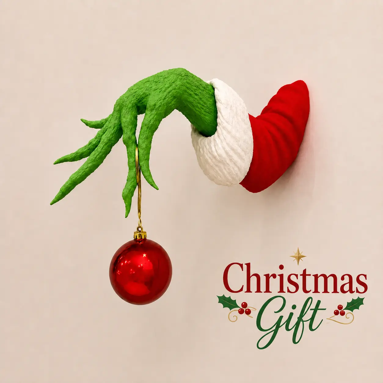 Green Mischief Hand Christmas Wall Decor with Hanging Ornament, Funny Holiday Wall Decoration, 3D Santa Sleeve Hand Ornament Holder for Home, Living Room & Christmas Party
