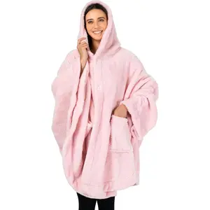 Angel Wrap Hooded Blanket Poncho, Wearable Blanket Throw Wrap Poncho for Women Adult, Cozy Fluffy Sherpa Shawl Cape
