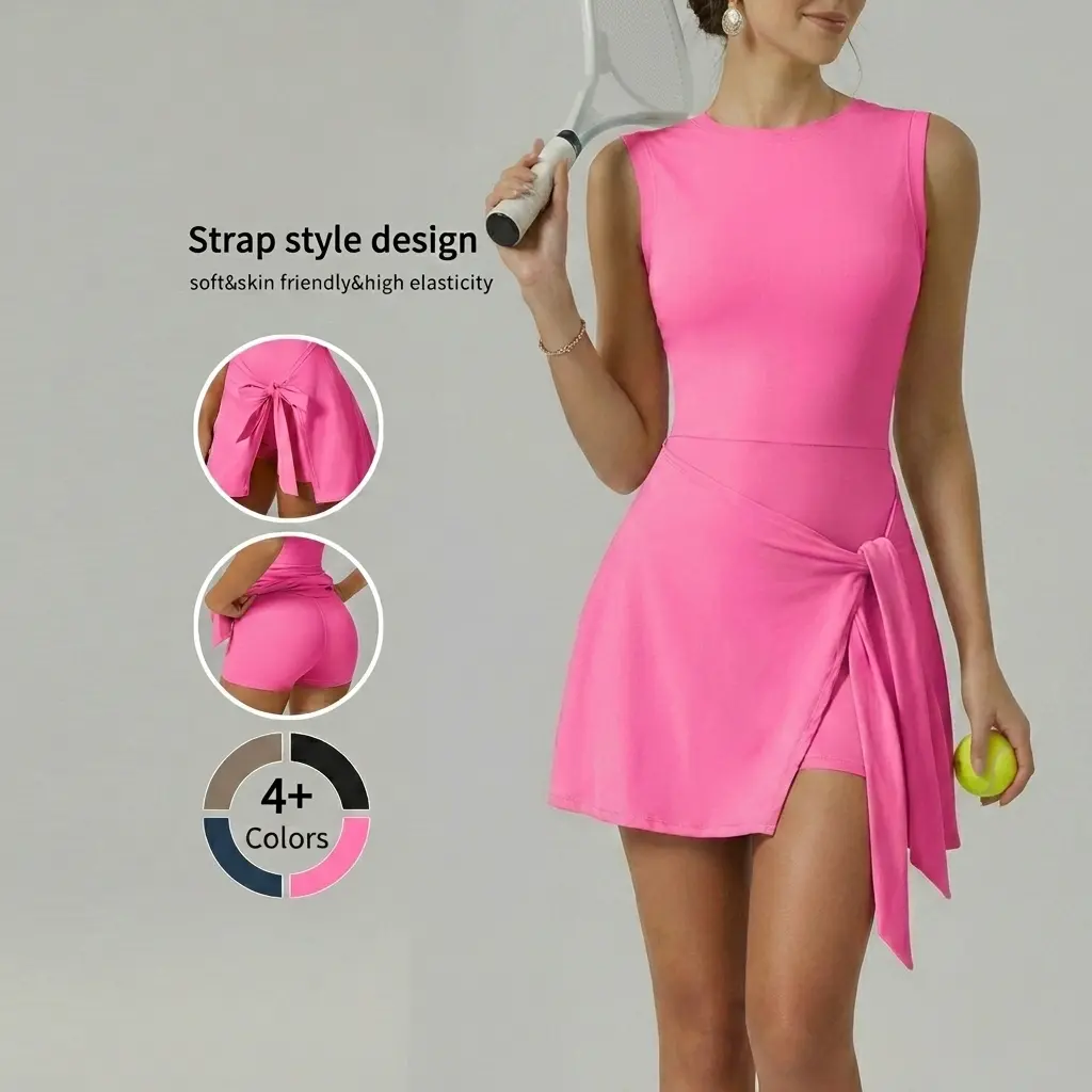Minimalist Athletic Dress with Bow Tie Waist – Soft Skin-Friendly Material, No See-Through Lining, Sleeveless Round Neck | Perfect for Yoga, Gym, Coffee Dates or Light Travel)