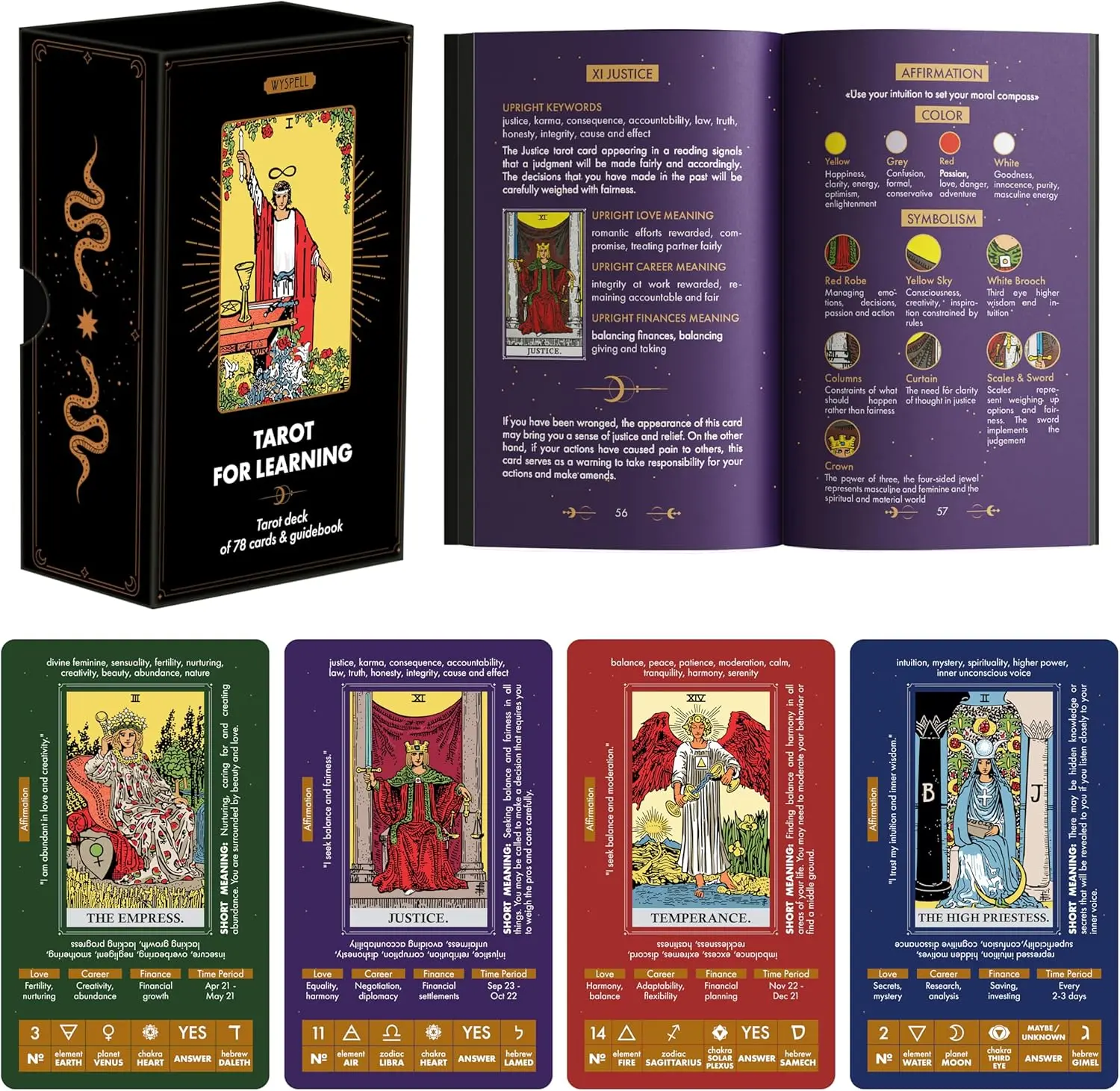 Tarot for Learning - Tarot Cards with Meanings on Them - Beginner Tarot Deck with Meanings on Them - Tarot Cards for Beginners with Guide Book Finance Affirmations