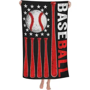 Baseball American Flag Beach Towel – Lightweight Soft Absorbent Microfiber Bath Towels for Beach, Pool, Bathroom, Swimming, Travel Decor & Summer Vacation Gifts, 31"x51"