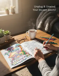 Children's Psychedelic Activity Book for Stress Relief & Relaxation - Mushrooms, Flowers, Animals, No-Bleed Paper, Multicolor Water-Based Art Markers