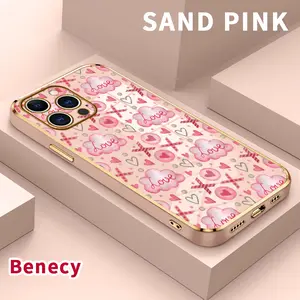 Electroplated TPU Phone Case for iPhone 17 15 Pro Max 16 14 Air Plus 13 12 11 Love Cloud Pattern Pattern Classic Straight Design Scratch Resistant Softcase
