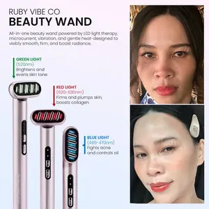 [RUBY VIBE CO] Ruby Beauty Wand Dual-Mode Skincare & Beauty Stick with LED Light Modes Warming and Vibration for Face Lifting and Dermaplaning Facelift Wrinkle Reducer