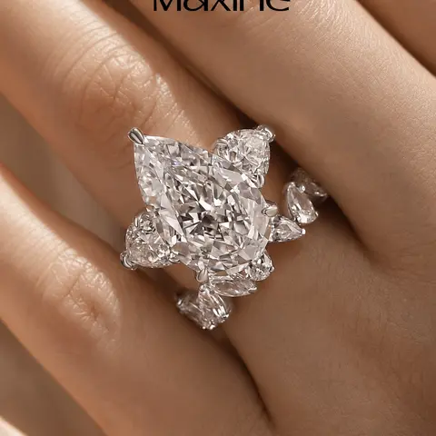 Maxine Luxury White/Yellow Gold Plated 8.0ct Pear Cut Engagement Ring Set,Bridal Ring Set, 5A Cubic Zirconia Women's Ring Jewelry,Wedding Ring Set for Daily,Travel,Proposal,Birthday,Anniversary, Matching Rings, Engagement Rings