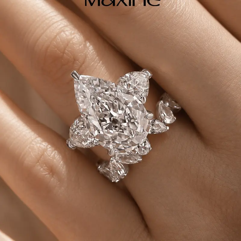 Maxine Luxury White/Yellow Gold Plated 8.0ct Pear Cut Engagement Ring Set,Bridal Ring Set, 5A Cubic Zirconia Women's Ring Jewelry,Wedding Ring Set for Daily,Travel,Proposal,Birthday,Anniversary, Matching Rings, Engagement Rings