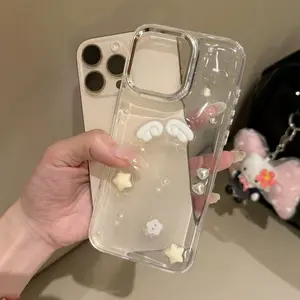 Cute 3D Wings Design Phone Case for Apple iPhone 16 Pro Max, Transparent TPU Material, Shockproof Protective Cover, Stylish Protective Shell, Accessories
