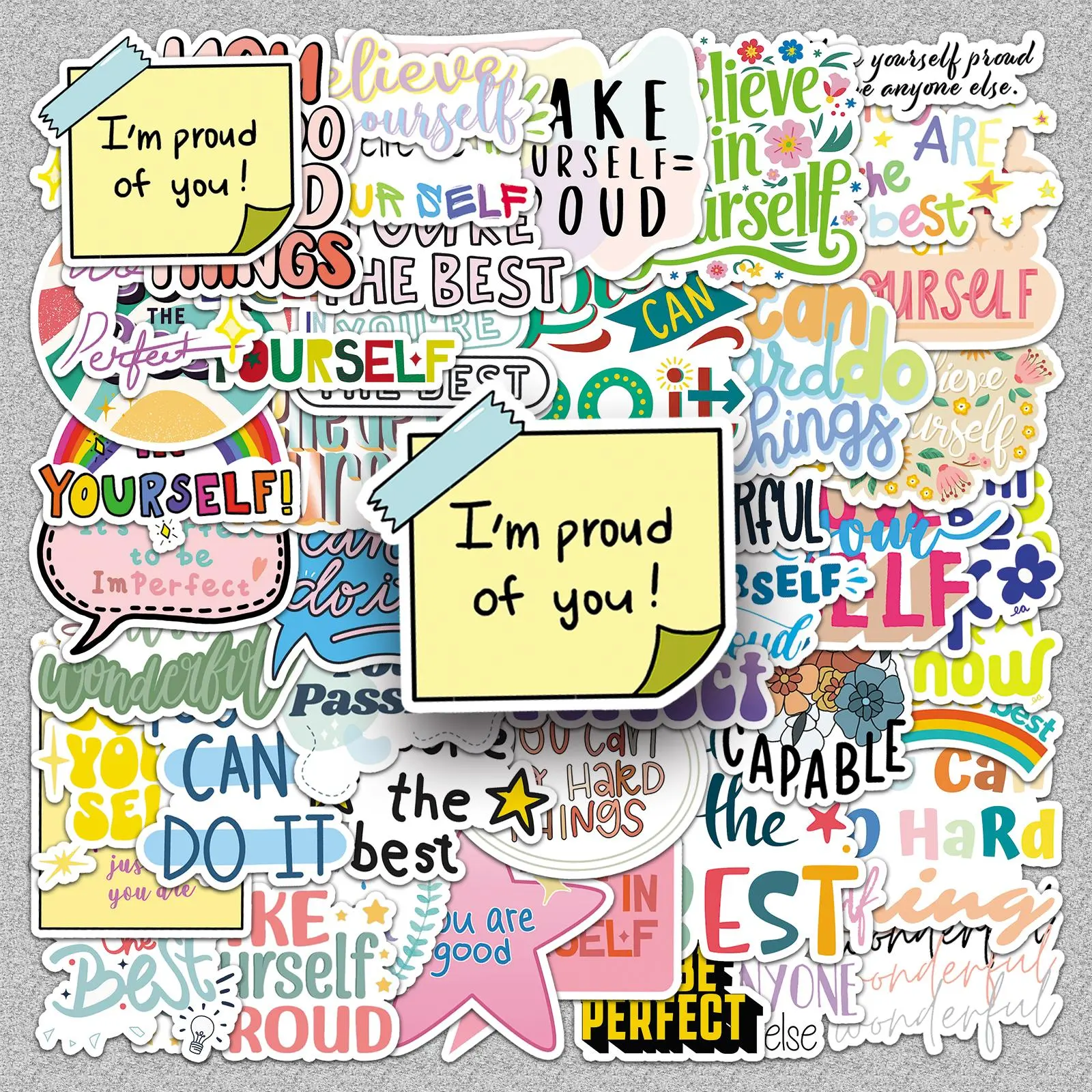 Motivational Slogan Pattern Sticker, 50pcs/set Waterproof Self Adhesive Decor Paper, Decor Sticker Accessories for Gift Greeting Card Water Bottle Laptop Phone
