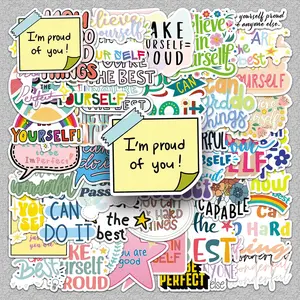 Motivational Slogan Pattern Sticker, 50pcs/set Waterproof Self Adhesive Decor Paper, Decor Sticker for Gift Greeting Card Water Bottle Laptop Phone