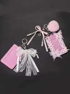 New DIY Kawaii Card Holder, Kpop Support Lace Bow Mesh Keychain, Bag Charm, Cute and Functional Accessory