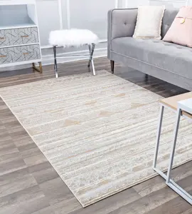 212 MAIN Regal Rectangular Power-Loomed Polypropylene Low-Pile Soft Texture Rug - Home Decor Rug, RA30531 Leopold LX10B Misty Cream Oriental Transitional Print, 2x4 ft Equestrian Leisure Outdoor Compatible