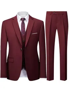 formal party Men's 2pcs Classic Suit Set High-Quality Formal Wear Comfortable Fit Stylish Jacket & Pants for Weddings Parties Business Meetings Special Occasions Solid Color Long Sleeve Button Details Lapel Collar Non-Stretch pant combination wrinkle-resi