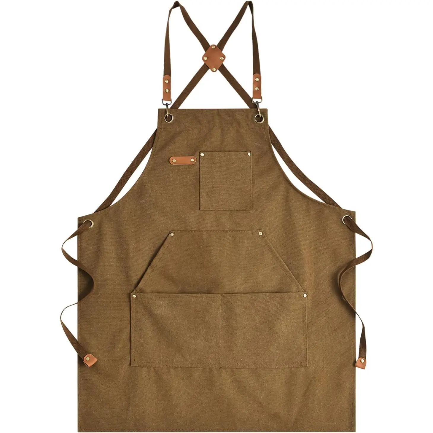 Canvas Aprons for Men Chef Apron, Work Apron with Large Pockets - 16oz Heavy Duty Cross , BBQ, Cooking