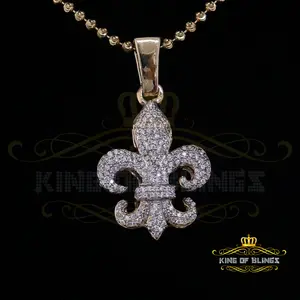 King Of Bling's Promise Yellow Sterling Silver Fleur de Lis Pendant with 1.47ct Cubic Zirconia