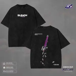 Bleach Byakuya Bankai Anime Washed Tee, Vintage Streetwear Graphic T-shirt, Unisex Cotton Loose-Fit men's t shirts, Gift for Anime Bleach Fan Merch summer outfits