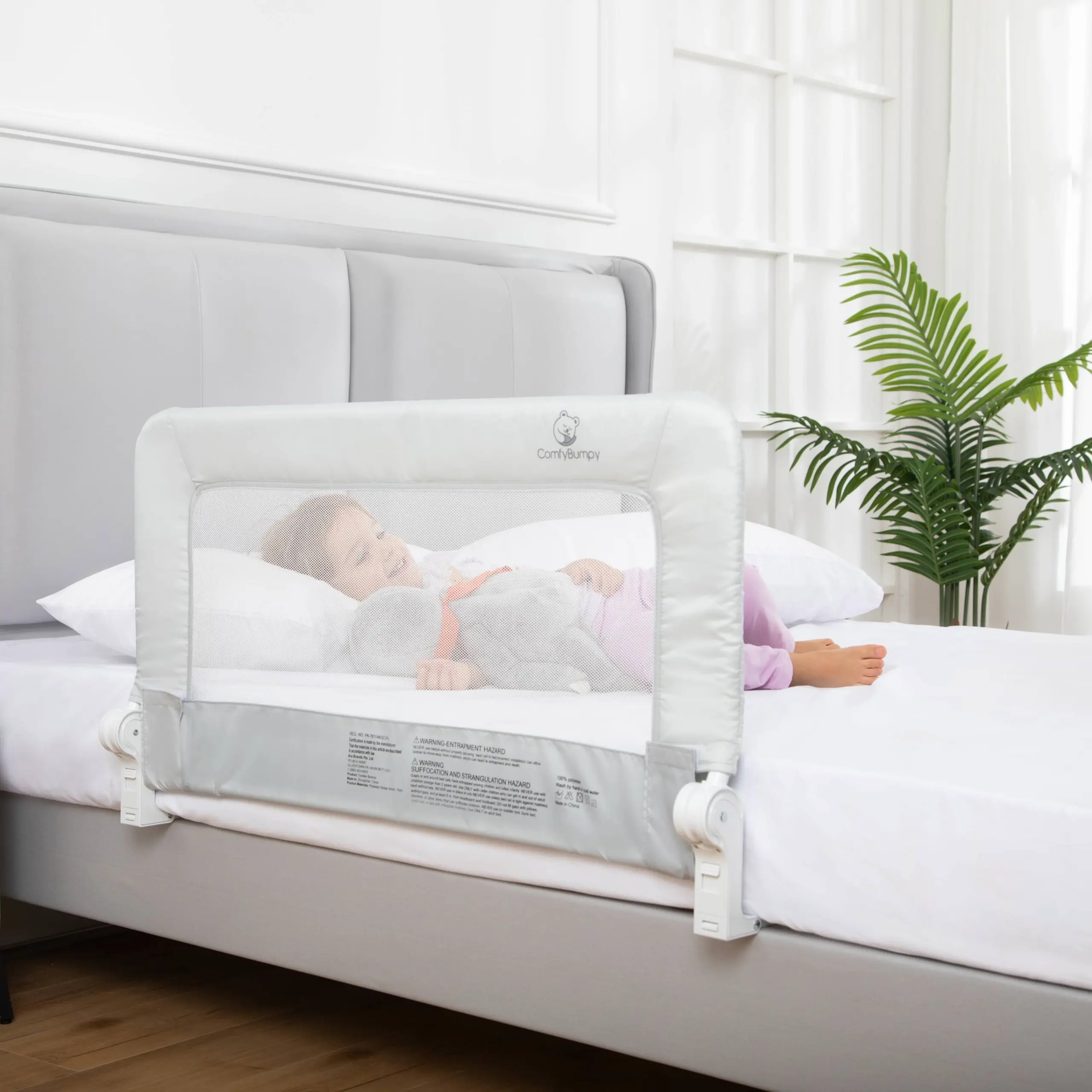 ComfyBumpy Toddler Bed Rail | Extra Long Swing-Down Kids Safety Side Guard for Twin to King Size Beds (1-Pack)