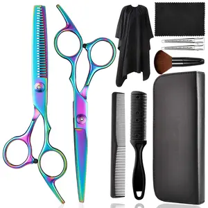 Hair Cutting Scissors Kits, 10 Pcs Stainless Steel Hairdressing Shears Set Professional Thinning Scissors For Barber/Salon/Home/Men/Women/Kids/Adults Shear Sets/Pet(Rainbow)