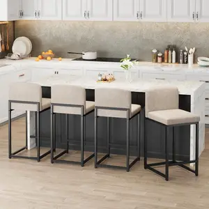 GAOMON Modern Bar Stools Set of 4, PU Leather Counter Height Barstools with Back, Upholstered Bar Chairs for Kitchen Island & Home Bar, Metal Frame, Beige