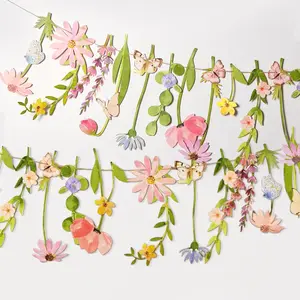 Party Decorations Butterfly Flower Banner Flower Leaves Banner Butterfly Garland for Wall Garden Spring Baby Shower Wedding Backdrop Decor