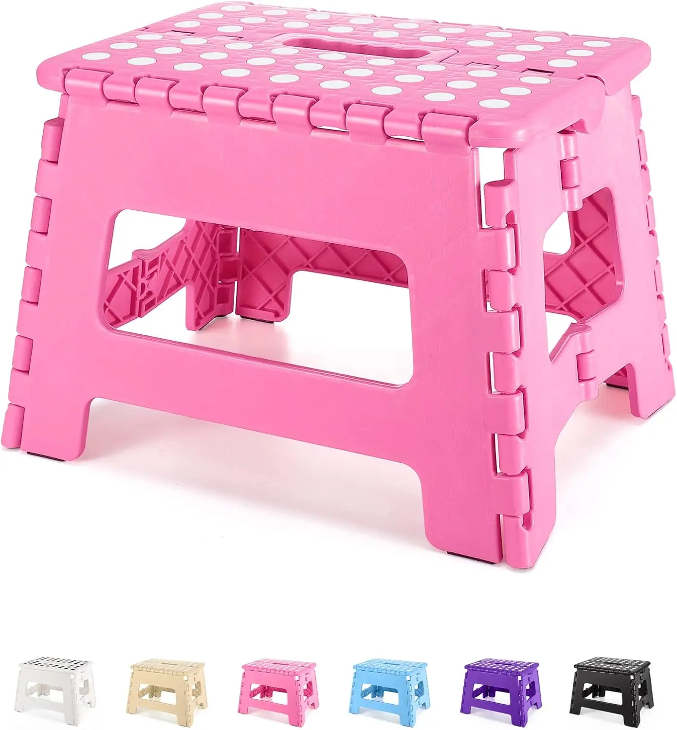 Folding Step Stool 9",  Step Stool, Heavy Duty Step Stools for Adults, Compact Foot Stools, Light-Weight  Step Stool for Kitchen, Bathroom, Holds Up to 300 lbs (Pink)