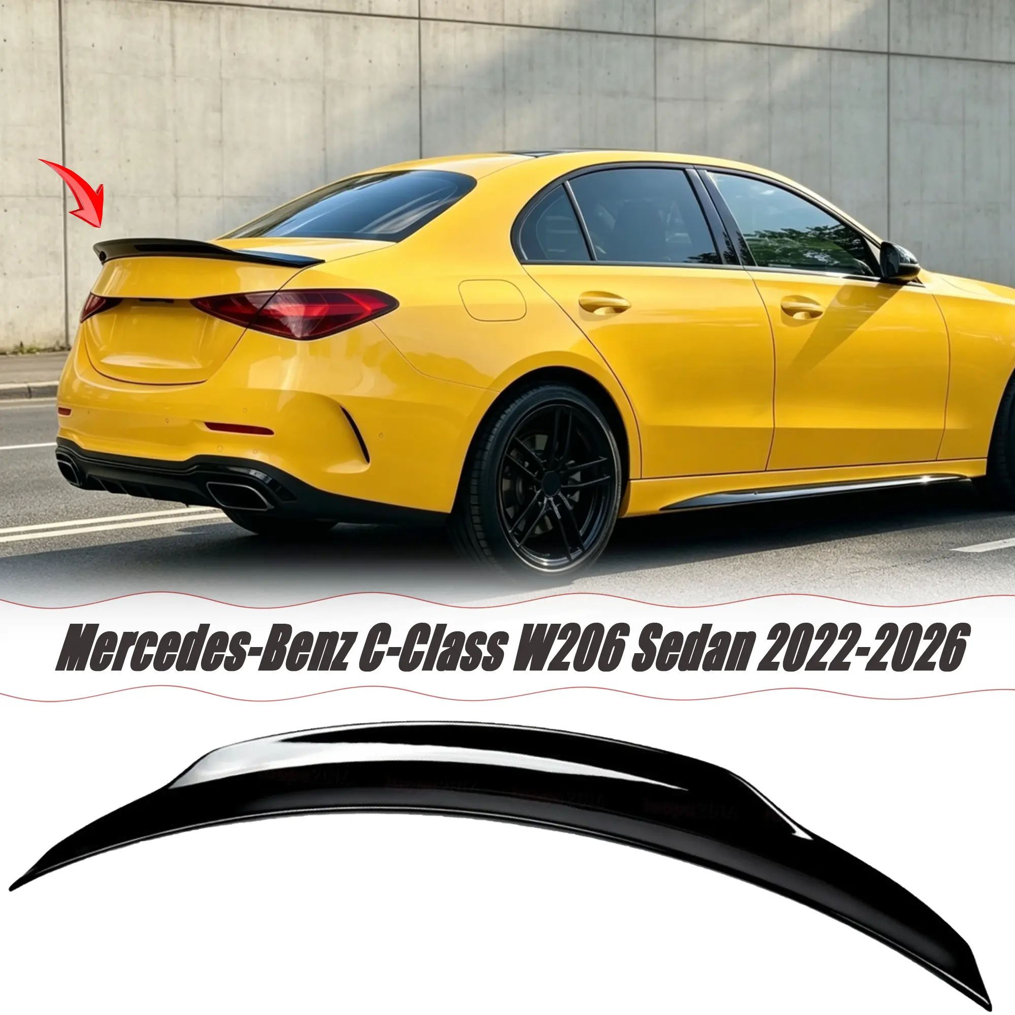MUTUSAISI Rear Spoiler Wing Fit for Mercedes Benz C-Class W206 2022-2026 Sedan C300/ C43/ C63 Accessories,Trunk Duckbill R Style Decklid Lip Exterior