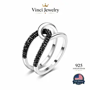925 sterling silver Minimalist Black Stone Interlocking Twist Ring for Women Elegant Sterling Silver Ring Luxury Daily Wear Wedding Engagement Promise Jewelry Gift for Her Modern Chic Party Travel Office Style Trendy Fine Jewelry Anniversary Valentine