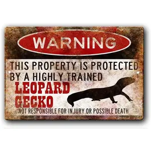 Leopard Gecko Sign,Funny Metal Signs,Leopard Gecko Gift,Gecko Accessories,Lizard Warning Sign Aluminum Metal Sign 8 X 12 Inches