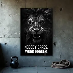 Lion Motivation Poster, Nobody Cares Work Harder, Home Gym Wall Art, Fitness Print, Inspirational Quotes, Printable Wall Art