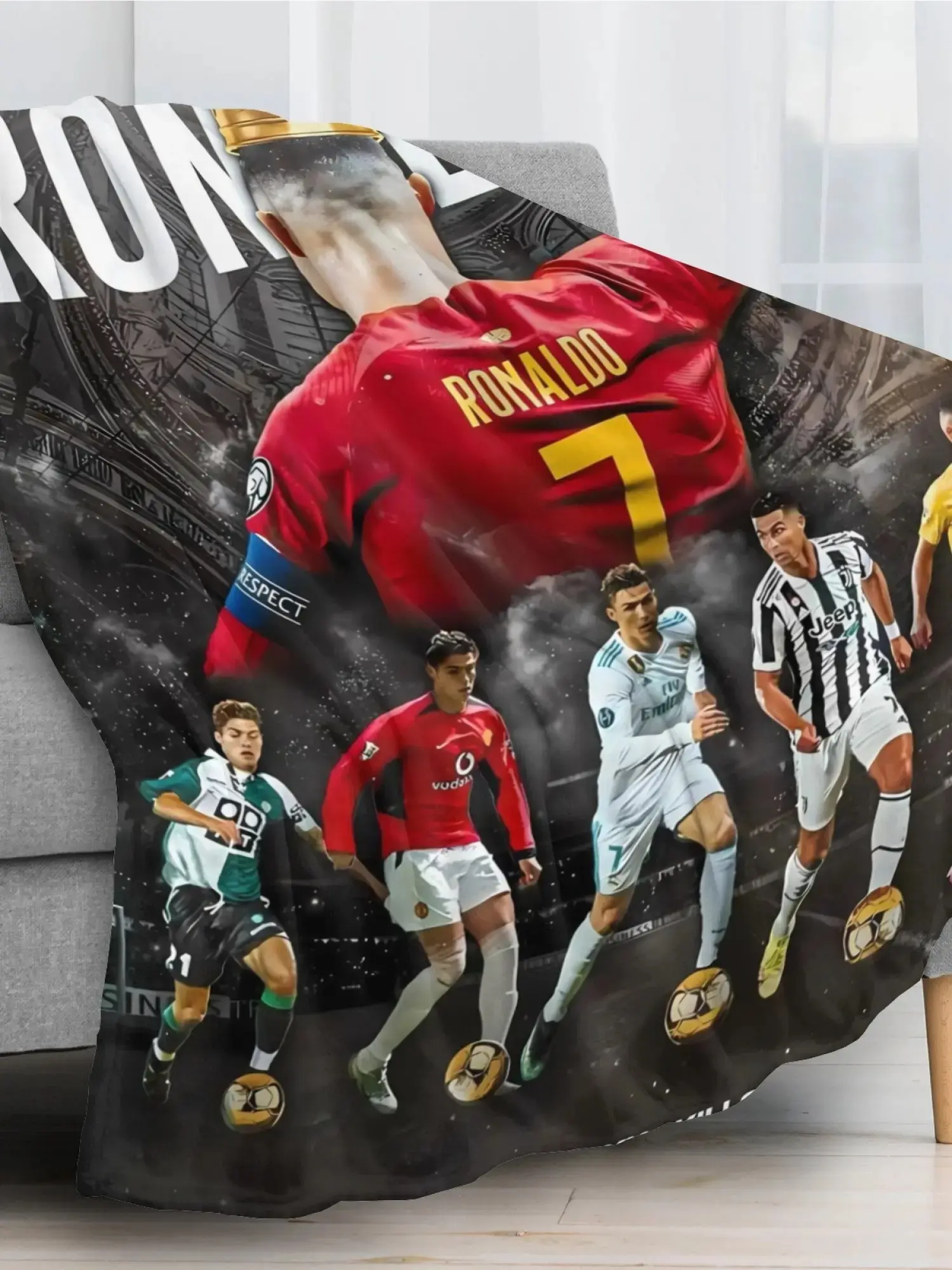 CR7 Ronaldo Ultra-Soft Super Microfiber Flannel Football Print Throw Blanket, Cozy Sports Fan Bedding Linens, Lightweight Warmth Multi-Size, Ideal Gift for CR7 Enthusiasts, Suitable for Camping-Travel