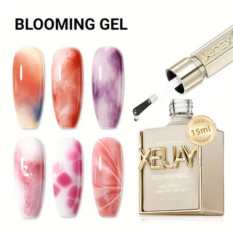 XEIJAYI 15ml Long Wearing TPO&HEMA-Free Watercolor Blooming Gel Polish - Soak-Off, UV LED-Cured, Gradient Flower Effect, Single Item for Adults' DIY Manicures, Salon Nail Care, LED Light Compatible