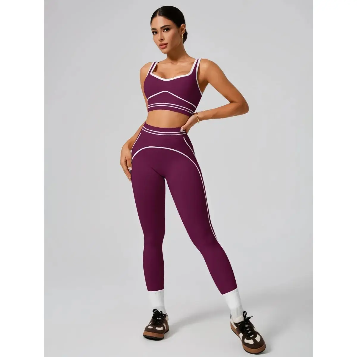 Women 2 Piece Workout Set Seamless Gym Outfit High Waisted Leggings Sports Bra Yoga Fitness Set