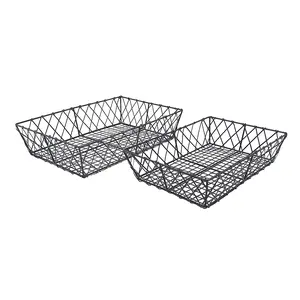 S/2 Rectangular Iron Trays,Black