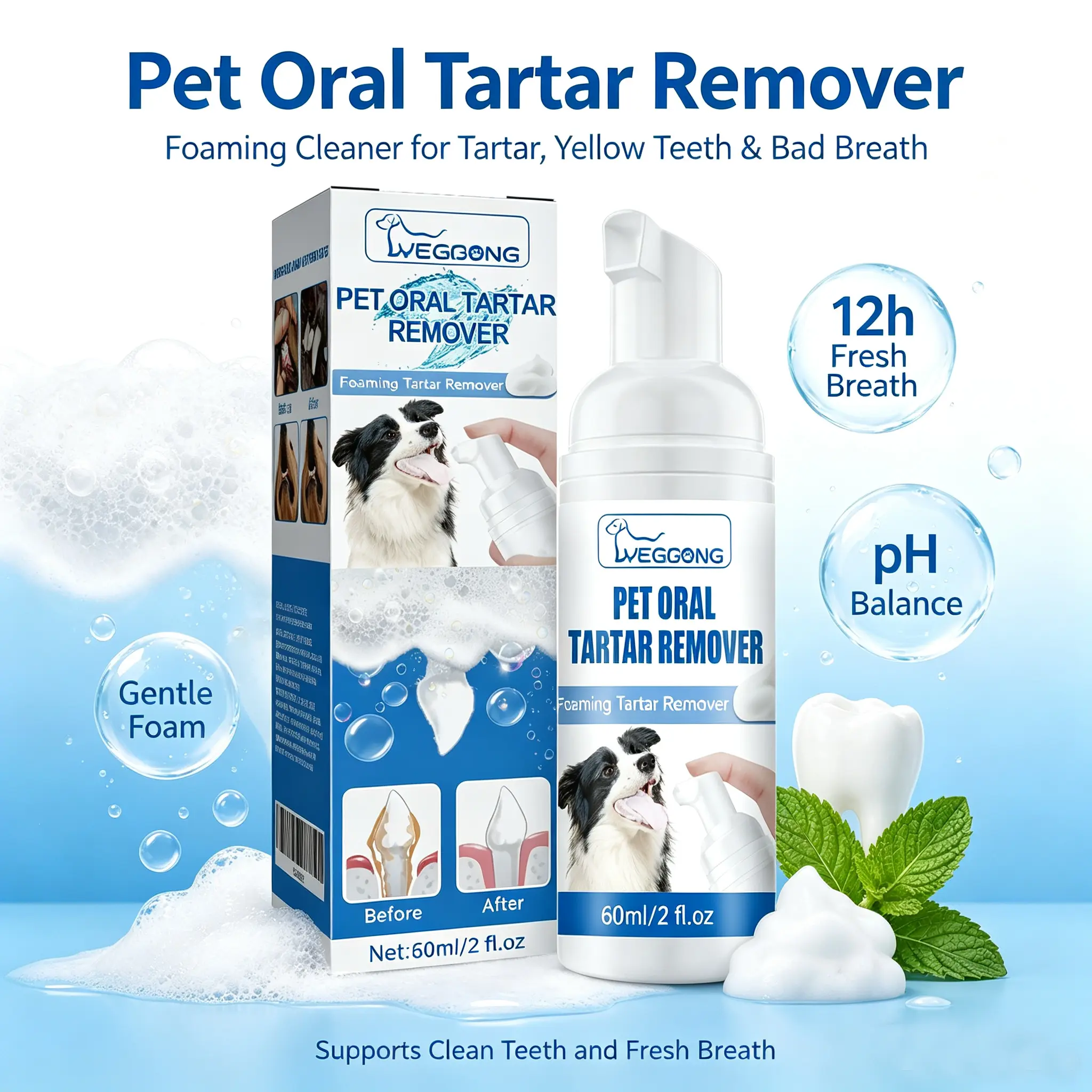 Dog Dental Foam for Dogs - Foaming Form, Tartar Removal, Toothpaste Whitening, Plaque & Surface Stain Cleaning, Fresh Breath Care, Easy Daily Oral Hygiene