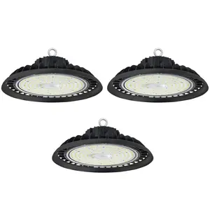11 in. 450-Watt Equivalent Integrated 150W Black LED UFO High Bay Light 18000 Lumens 5000K Daylight Waterproof IP65 (3-Pack) Lamp Fixture Industrial Super Bright Leds
