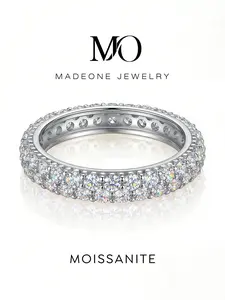 1 Pc Trendy Stone Row Rings with 0.01ct Synthetic Moissanite for Women Party Copper Fine Jewelry