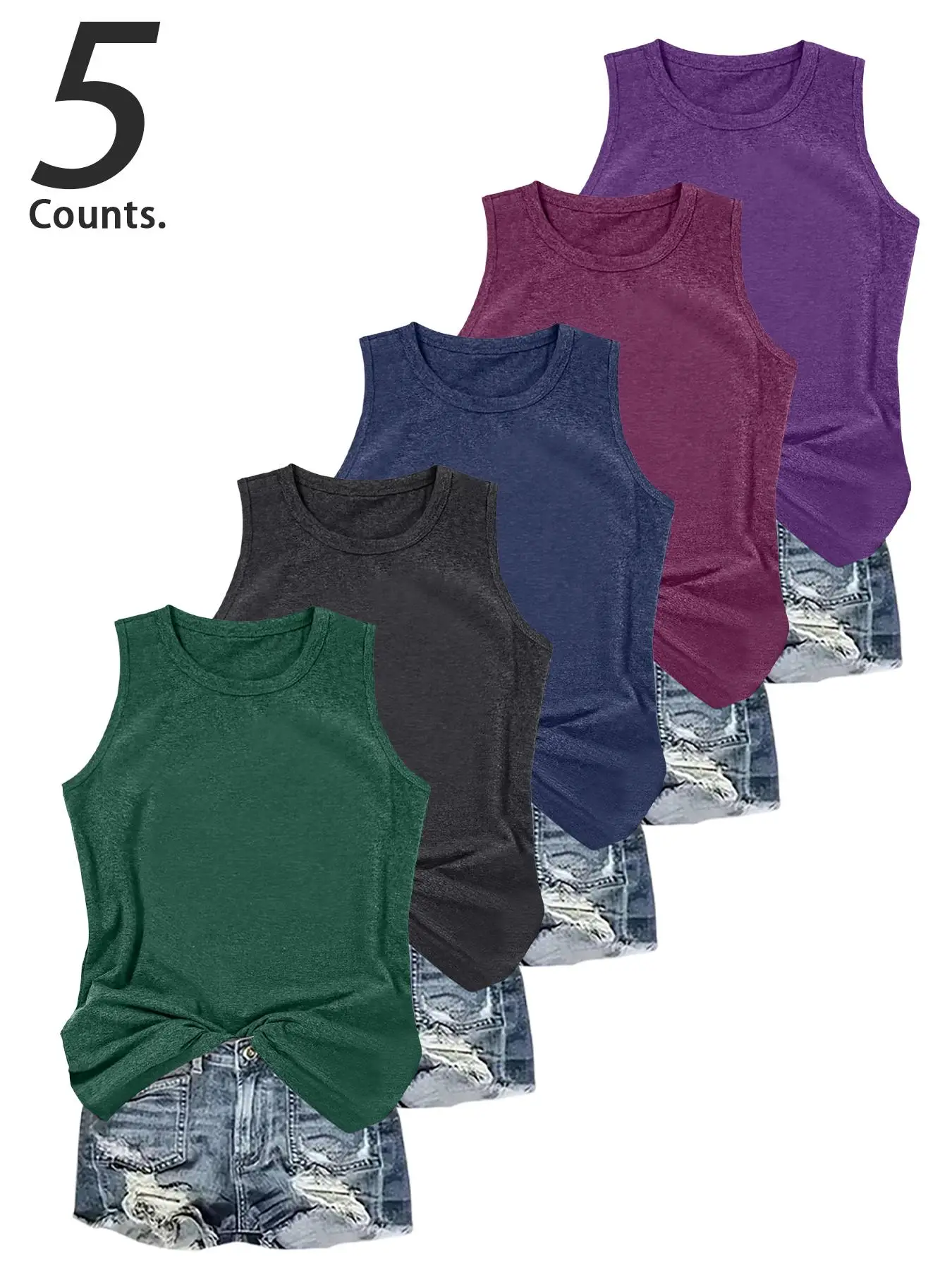 Women's Solid Round Neck Tank Top, Casual Sleeveless Top for Daily Wear, Ladies Clothes for All Seasons